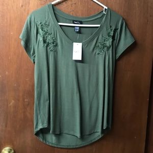 Green flower embroidered top